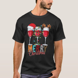 T-shirt Lunettes de vin de Noël Messy avec chapeau de Sant