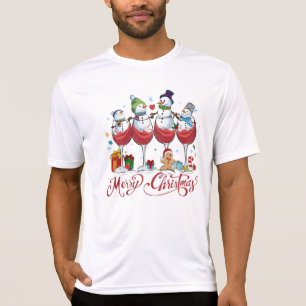T-shirt Lunettes de vin rouge avec des hommes de neige drô