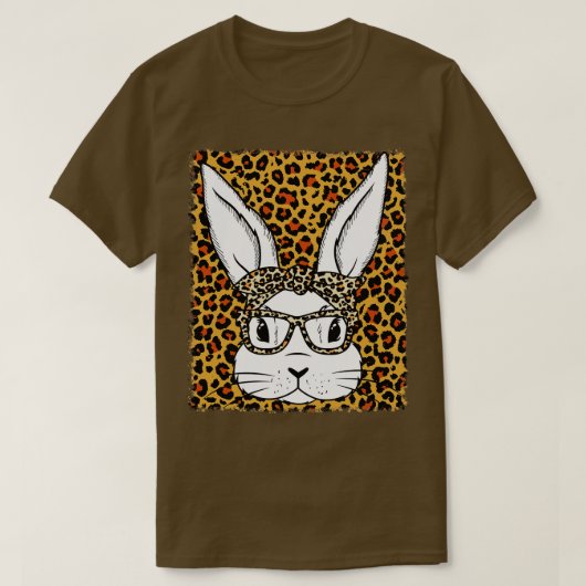 T-shirt Lunettes de visage de lapin mignonne léopard blanc (Design devant)