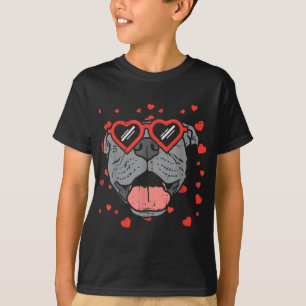 T-shirt Lunettes de visage Pitbull Valentines Jour Animaux