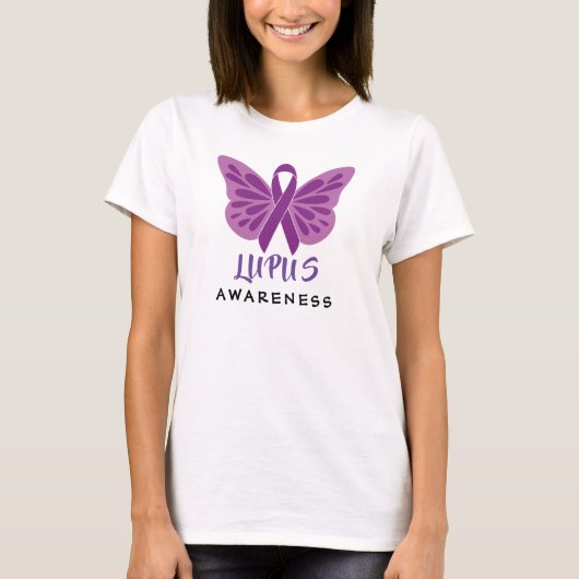 T-shirt Lupus Sensibilisation Papillon à ruban violet (Devant)