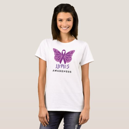 T-shirt Lupus Sensibilisation Papillon à ruban violet (Devant entier)