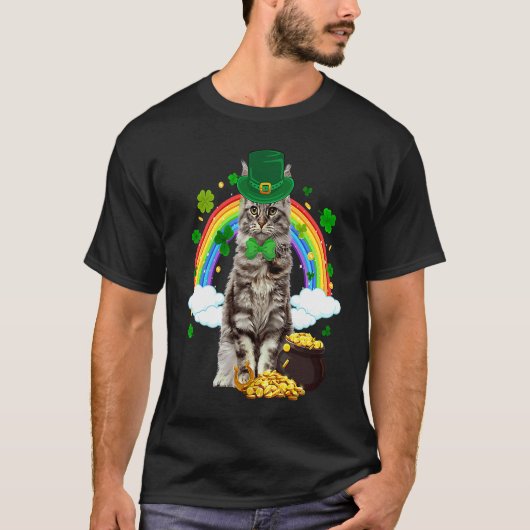 T-shirt Lutin Chat Maine Coon Trèfle C Saint-Patrick (Devant)