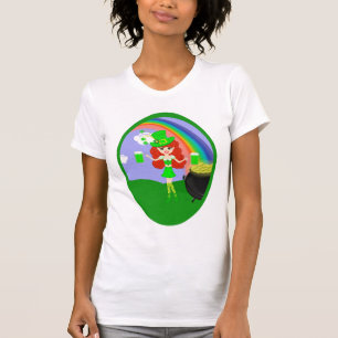 T-shirt Lutin roux de fille de jour de St Pat avec