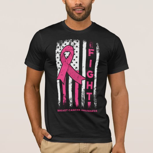T-shirt Lutte contre le cancer du sein avec drapeau (Devant)