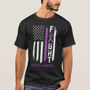 T-shirt Lutte Contre L'Épilepsie Ruban Violet Drapeau Amér