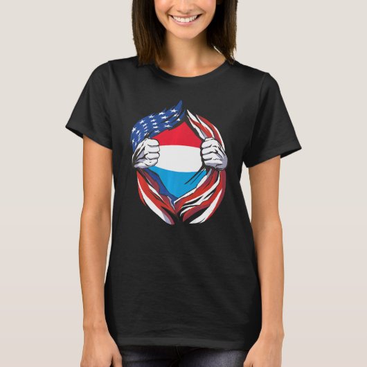 T-shirt Luxembourg Drapeau Américain Fier de Mon Luxembour (Devant)