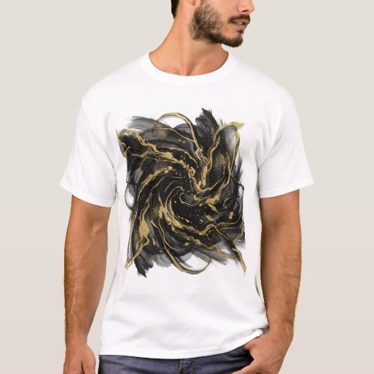 T-shirt Luxury Gold and Black Abstract Marble Ink Flow (Devant)