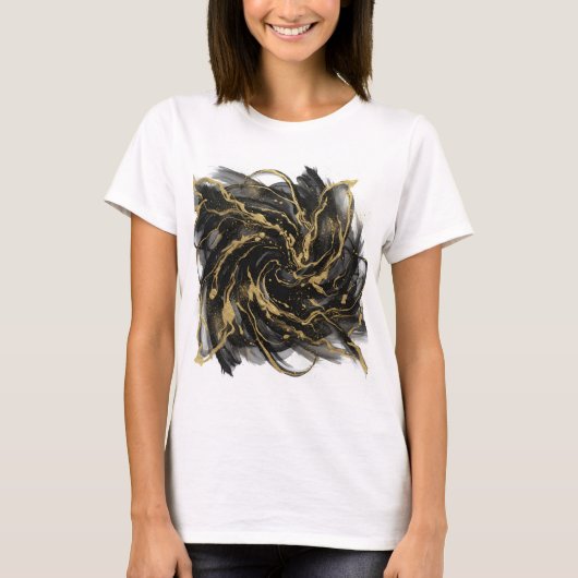 T-shirt Luxury Gold and Black Abstract Marble Ink Flow (Devant)