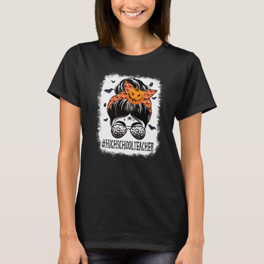 T-shirt Lycée enseignant Messy Bun Éffrayant Orange Hallow (Devant)