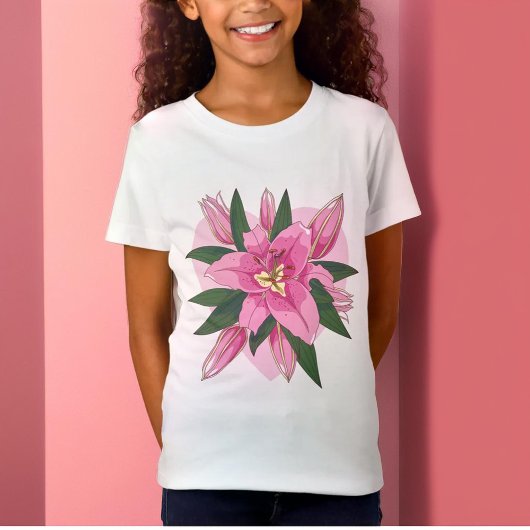T-Shirt Lys luxuriants rose avec Jersey Coeur Doux
