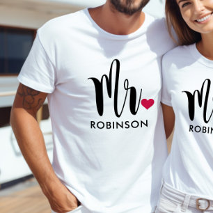 T-shirt M. Black Modern Script Monogramme de mariage perso