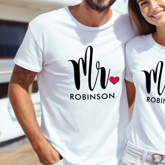 T-shirt M. Black Modern Script Monogramme de mariage perso