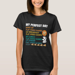 T-shirt Ma journée parfaite Pizza Jeux vidéo Manette de je