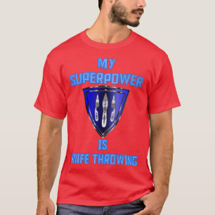 T-shirt Ma superpuissance est Couteau Jetant Bleu Badge 1
