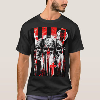 T-shirt Macabre Elégance : Crânes et croix en Cha gothique