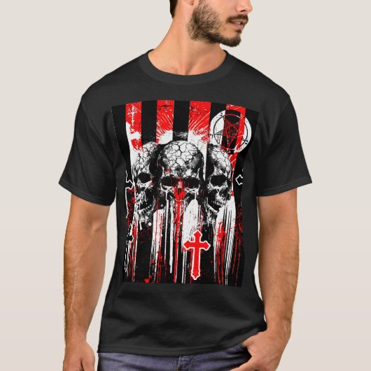 T-shirt Macabre Elégance : Crânes et croix en Cha gothique (Devant)