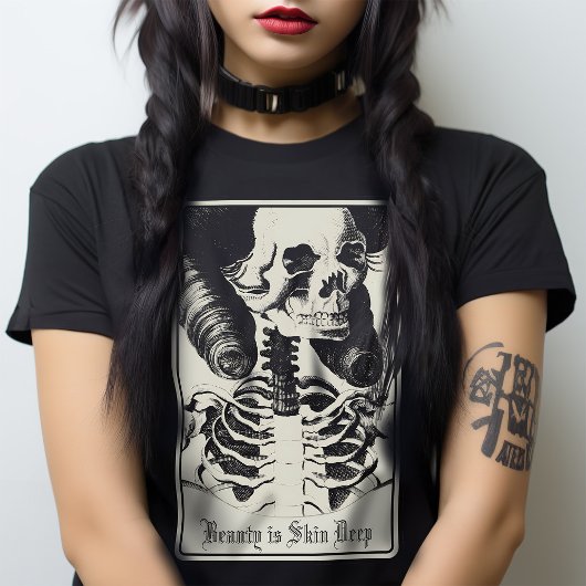 T-shirt Macabre Skeleton Skull Beauté Tarot Victorian Goth
