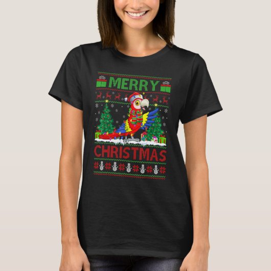 T-shirt Macaw Bird Xmas Tree Lights Ugly Santa Macaw Chr (Devant)