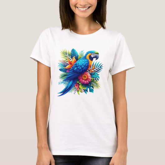 T-shirt Macaw tropicale bleue et colorée (Devant)