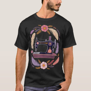 T-shirt Machine à coudre d'art bohème Chat Tricot Couturiè