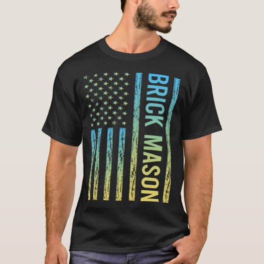 T-shirt Maçon de brique bleu jaune (Devant)