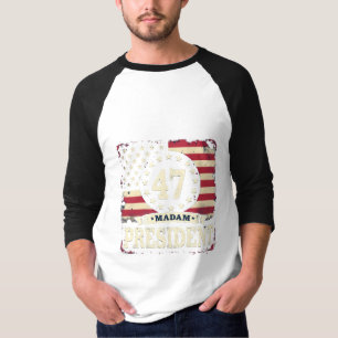 T-shirt Madame la Présidente Drapeau américain 47 harris W
