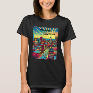 T-shirt Madison, Wisconsin Skyline au coucher du soleil