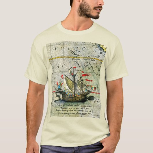 T-shirt Magellans navire Victoria, Antique Carte Océan Pac (Devant)