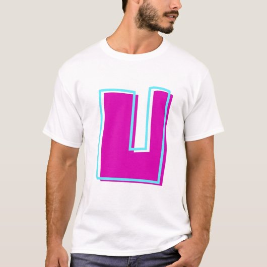 T-shirt Magenta et lettre Turquoise U élégantes (Devant)