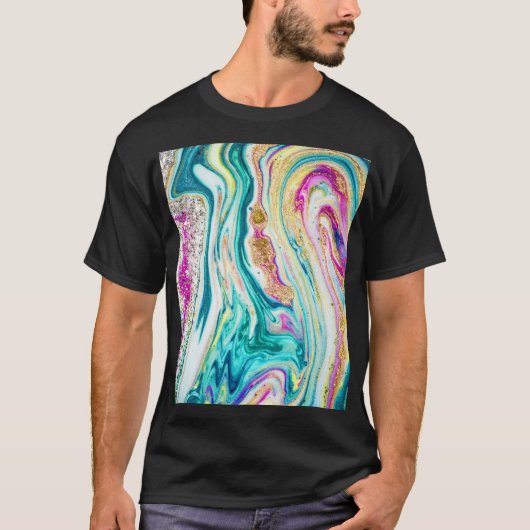 T-shirt Magic Marbling : Metallic Paint Design. (Devant)