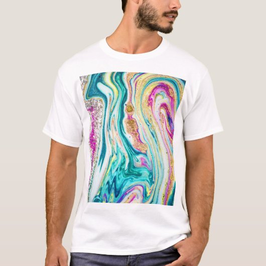 T-shirt Magic Marbling : Metallic Paint Design. (Devant)