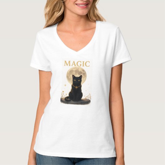 T-shirt MAGIC - Mystic Black Cat & Pleine lune Design (Devant)
