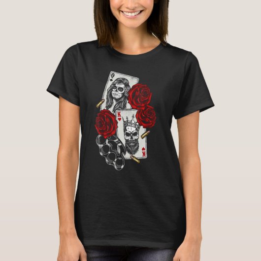 T-shirt Magic Occult Skull Queen Spades King Hearts Rose (Devant)