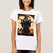 T-shirt Magical Enchanting Witch Cat Halloween Tee (Devant)