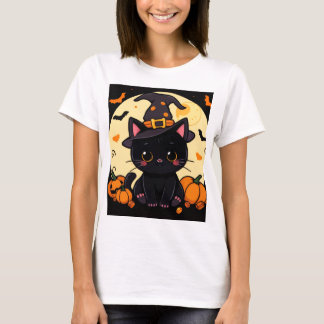 T-shirt Magical Enchanting Witch Cat Halloween Tee