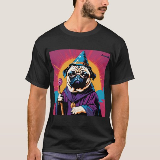 T-shirt Magicien Pug rétro (Devant)
