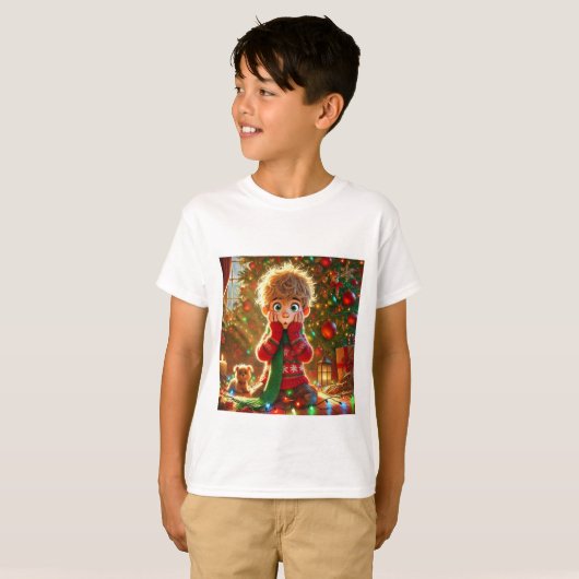 T-shirt Magie de Noël du garçon surpris - T-Shi Festif pou (Devant entier)