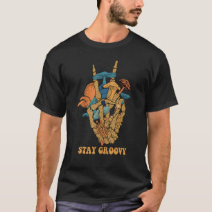 T-shirt Magie Psilocybin Champignons Crâne Paix Signe Main