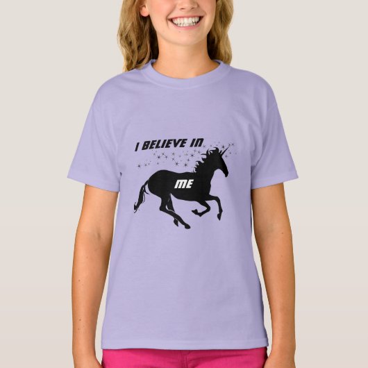 T-shirt Magique Mignonne Unicorne Je Crois En Moi, Noir Vi (Devant)