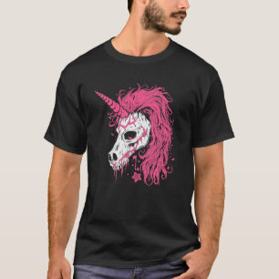 T-shirt Magnifique Crâne de Squelette de Licorne Gothique 