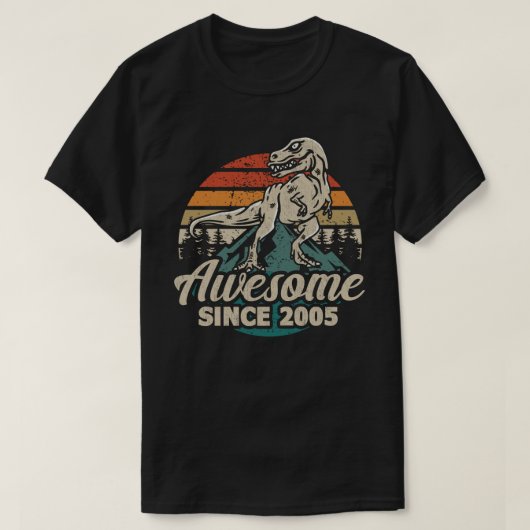 T-shirt Magnifique depuis 2005 Retro Dinosaur 17e annivers (Design devant)