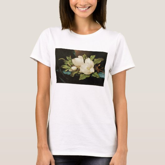 T-shirt Magnolias géant sur un tissu de velours bleu par M (Devant)