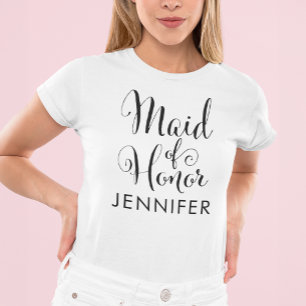 T-shirt Maid of Honor Black Modern Script Custom Wedding
