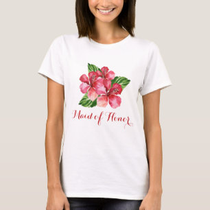 T-shirt Maid of Honor Tropical Floral Red Hibiscus
