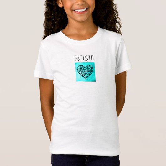 T-shirt maillot de fille au coeur turquoise, nom p (Devant)