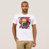 T-shirt Main de Bouddha - jaune sur le rouge (Devant entier)