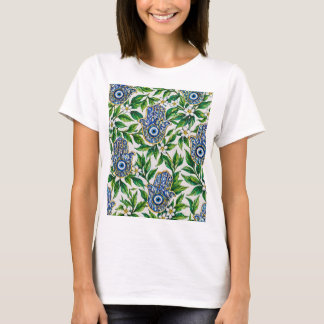 T-shirt Main de Fatima Hamsa bleue à motif floral