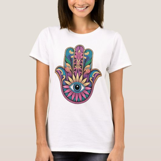 T-shirt main de Hamsa arc-en-ciel (Devant)