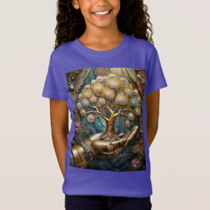 T-Shirt Main de robot doré tenant l'arbre de vie doré
